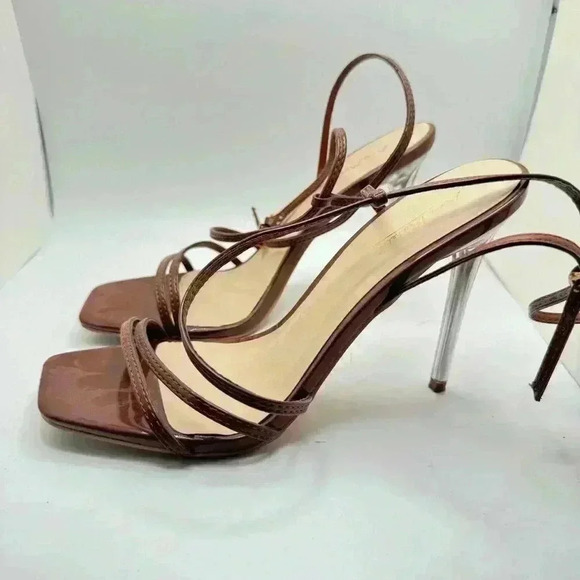 Anne Michelle FEISTY-05 Strappy Heels cognac clear stiletto Size 8 - Picture 4 of 4